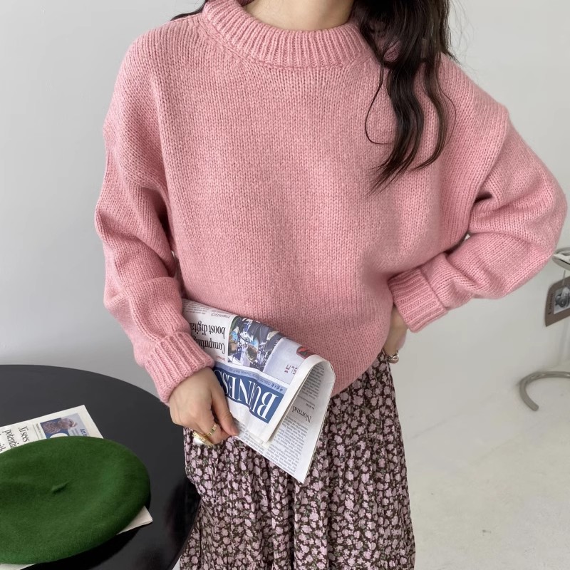 2006#韩系简约经典宽松大版纯色厚实粗毛线套头毛衣  0.7KG