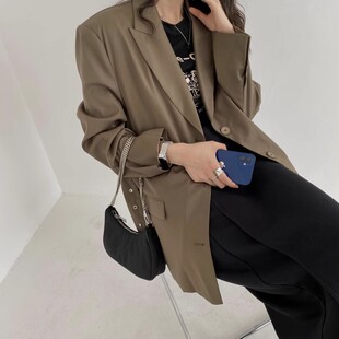 包邮 外套 亏本清仓 宽松休闲系带质感单排扣宽肩西装 0.9KG 2108