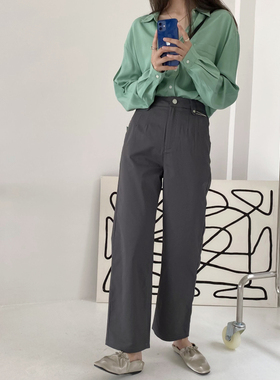 包邮！1536# 上班族BI入~百搭休闲高腰灰色直筒西装裤长裤 0.31KG