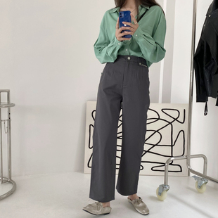 上班族BI入 1536 百搭休闲高腰灰色直筒西装 裤 0.31KG 长裤 包邮