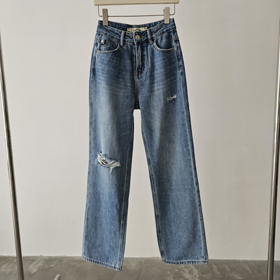 破洞美式复古高腰显瘦烟管长裤