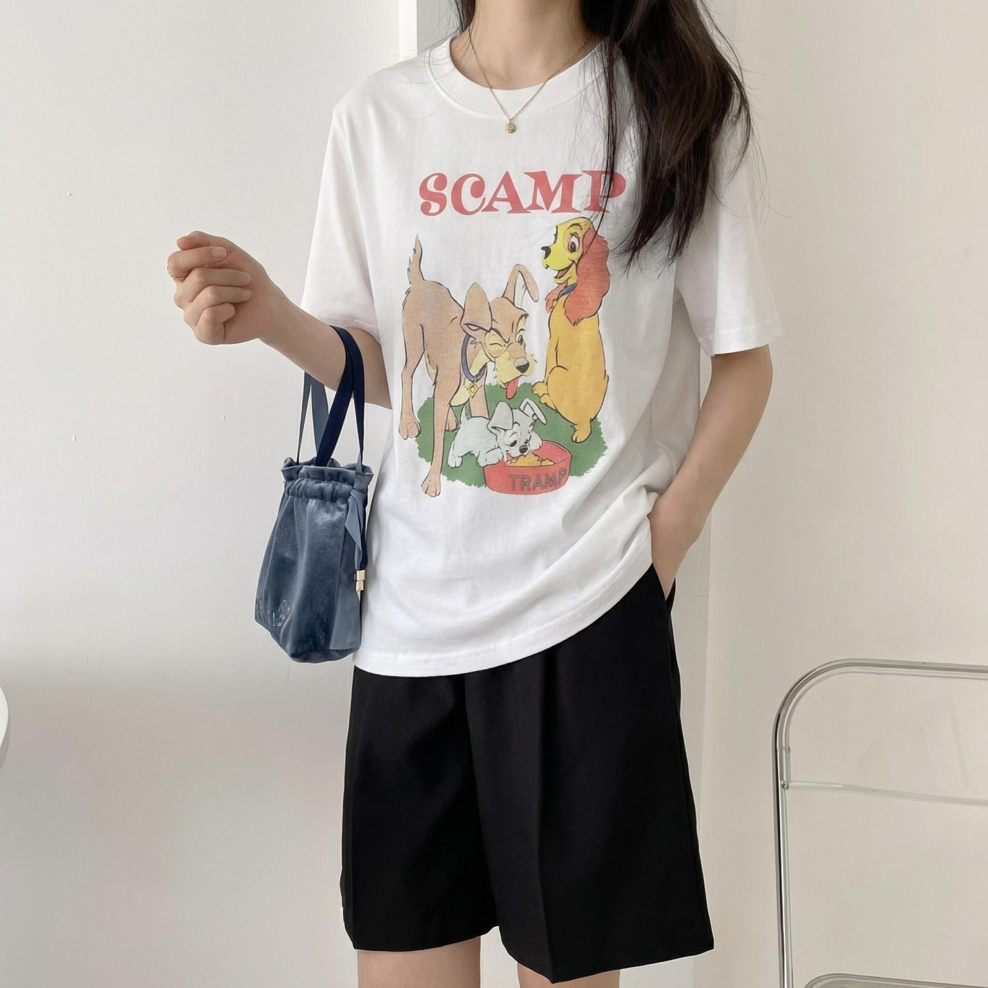 童趣清新~可爱狗狗卡通印花纯棉圆领短袖T恤叠穿上衣