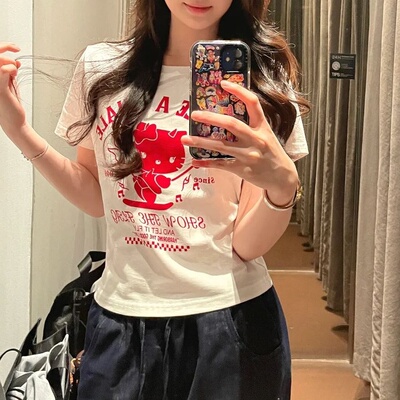 韩国ins小众~恶魔kt猫印花减龄显瘦短袖T恤女上衣