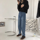 0.45KG 复古中蓝色柔软质感高腰百搭宽松小直筒牛仔裤 包邮 220