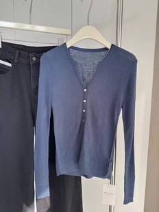 2771#30%羊毛柔软叠穿上衣V领超弹轻薄款针织衫修身开衫 0.14KG