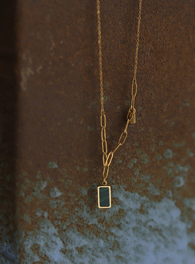 绿条纹项链小方块锁骨链