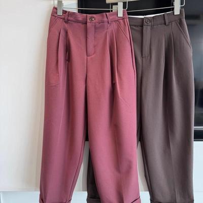 0311#品质好货~垂感高腰卷边休闲裤宽松显瘦直筒西装裤  0.45KG