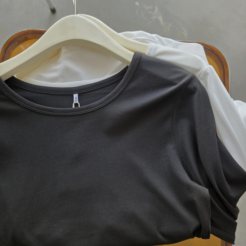 肌底液系类~简约纯色基础款U领卡丝磨毛长袖T恤内搭打底衫