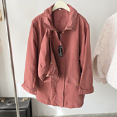 外贸尾货 复古港风做旧帽子可卸垫肩纯色宽松风衣外套