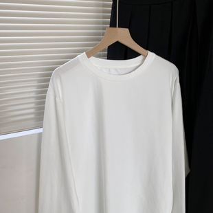 8006#纯白打底衫叠穿单穿上衣宽松大版圆领套头弹力长袖T恤0.29KG