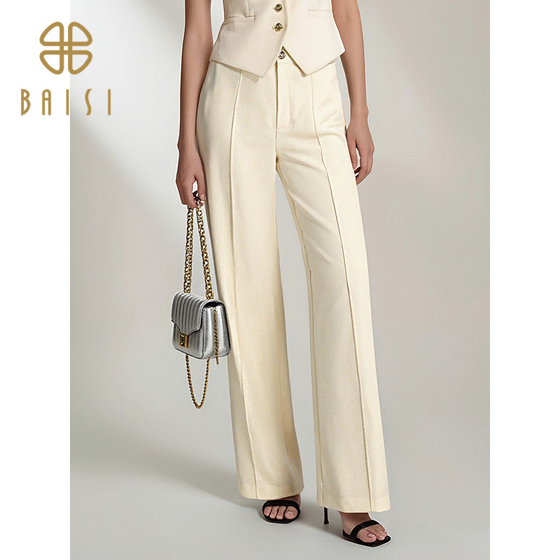 2025冬季新品百丝高腰直筒西裤显气质简约通勤时尚宽松阔腿长裤女