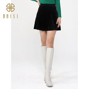 复古显瘦A字半身裙女 美式 百丝通勤学院风百褶短裙2024冬季 新品