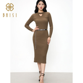 百丝镂空小心机针织收腰长裙2024冬季 新品 鎏金迷都包臀连衣裙女