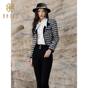 气质小香风上衣日常通勤职业格子短款 百丝修身 外套女 新品 2025冬季