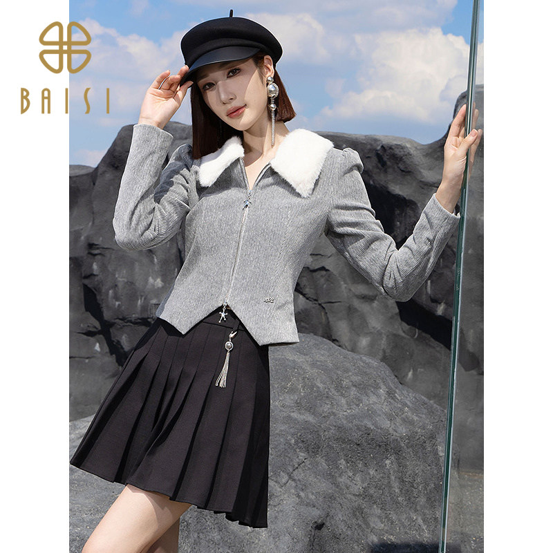 2025冬季新品百丝设计感独特双拉链开衫上衣气质时尚短款外套女,女装/女士精品,短外套,淘宝优惠券,粉丝福利购,淘宝优惠卷