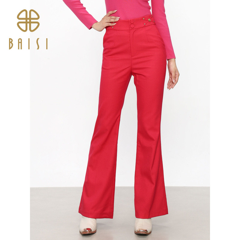 百丝气质洋气喜庆通勤西裤2024冬季新品时尚高腰微喇叭长裤女