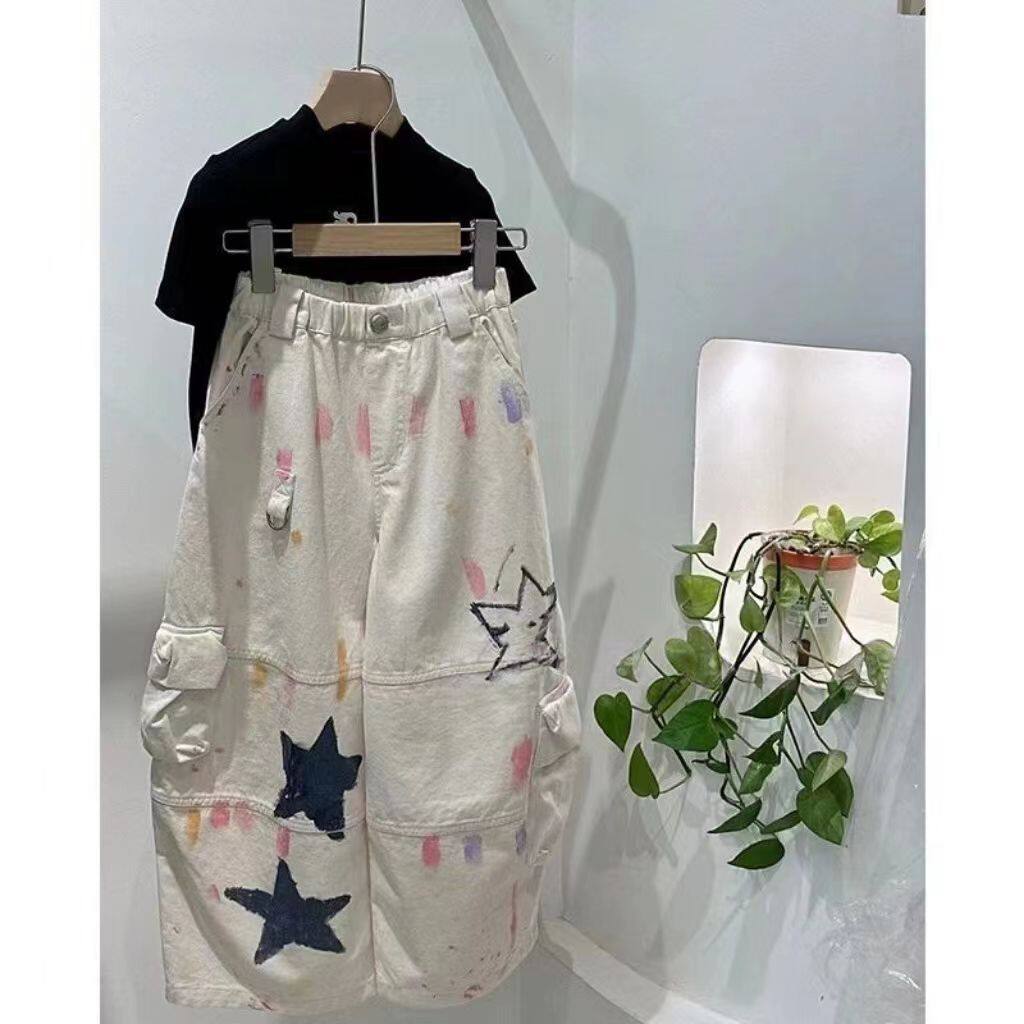 女童裤子工装裤儿童春装2026新款大童牛仔裤韩版宽松痞帅网红炸街