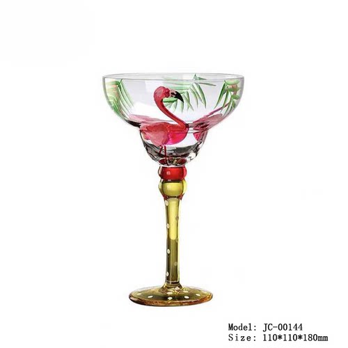 高端酒吧小酒馆火烈鸟高脚鸡尾酒杯水果水晶杯彩色条纹酒杯装饰品