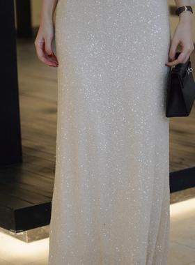 sibleu小众法式设计百搭优雅仙气亮片半身裙