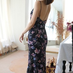 sibleu法式 包臀优雅连衣裙 原创设计夏日度假碎花网纱露背修身