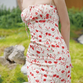 sibleu法式 清仓 原创设计虞美人印花露背系带碎花吊带裙