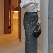 sibleu小众设计氛围感时髦后开叉blingbling高级感亮片半身裙