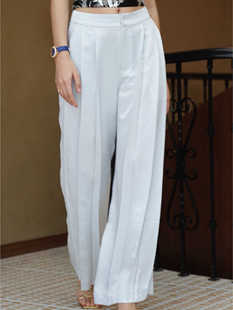 小众设计高腰直筒压褶百搭显腿长醋酸阔腿裤 法式 清仓