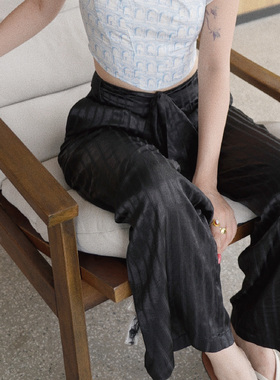 sibleu法式小众原创设计竖条纹阔腿休闲高腰长腿裤