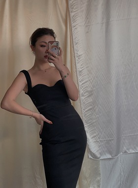 sibleu法式吊带大拉链vb修身吊带连衣裙