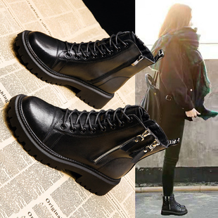 冬天女靴女款 短靴靴子冬季 超火2025新款 真皮厚底马丁靴女网红爆款