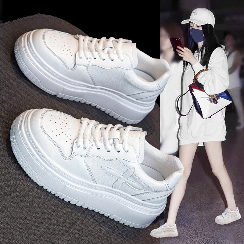 厚底小白鞋女2026秋冬新款百搭增高松糕爆款6CM小个子真皮板鞋女