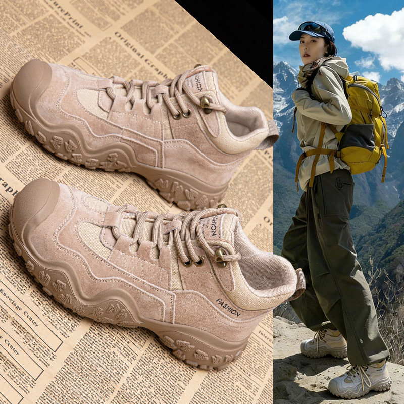 真皮户外徒步登山鞋女2026新款加绒防滑防水徒步鞋女士厚底透气春