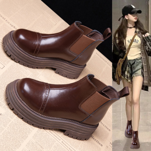 马丁靴女棕色靴子短靴女款2026新款爆款女靴靴鞋厚底皮靴真皮冬季