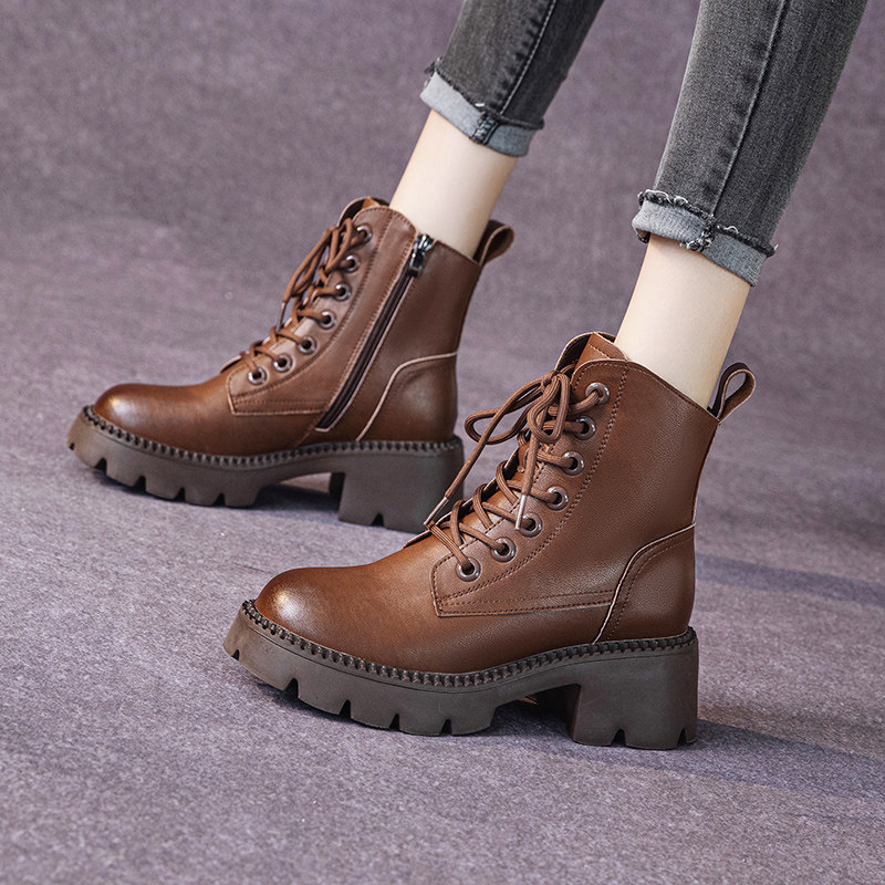 马丁靴女女款2026新款棕色靴子短靴冬季冬天复古英伦风真皮小个子