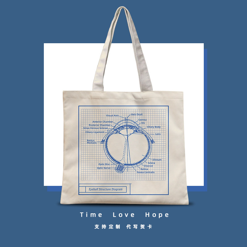 眼睛眼球结构图帆布包定制眼球解剖图眼科医学生个性手提袋大容量