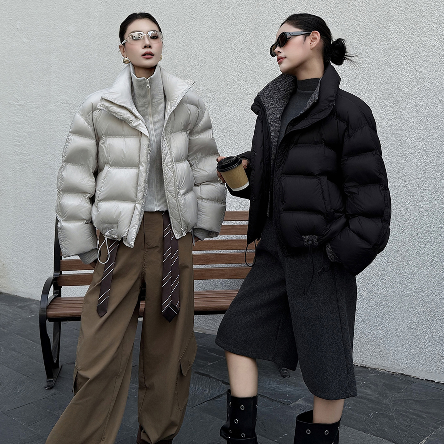 90鸭绒立领假两件加厚短羽绒服女