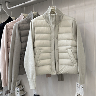 时尚 新款 小个子外套 羽绒服女2025秋冬装 90白鸭绒针织立领轻薄短款