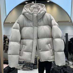 短款连帽加厚羽绒服女2025冬季新款90%白鸭绒宽松泡芙面包服外套