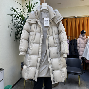 90白鸭绒中戏泡芙长款过膝连帽加厚羽绒服女2025冬季新款保暖外套