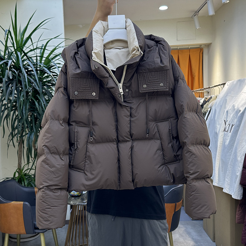 短款羽绒服女小个子连帽加厚撞色90白鸭绒时尚面包服冬季保暖外套