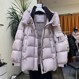 中长款连帽加厚泡芙羽绒服女95白鸭绒2025冬季新款保暖面包服外套