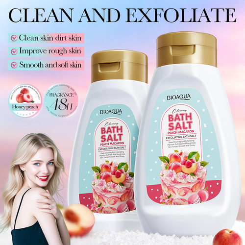 Full BIOAOUA Peach Macaron Cake Exfoliating Bath Salt Body