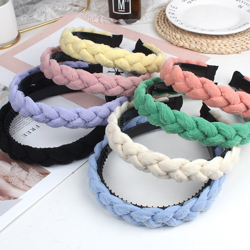 日韩糖果色双层蕾丝麻花加长发箍女压发气质防滑头饰简约百搭头箍