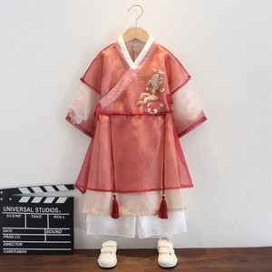 男女童汉服表演服2023年夏季节秋新款仙气外出服儿童改良唐装拍照