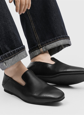 新款平底春秋季豆豆鞋男鞋百搭一脚蹬黑色 蓝色 棕色