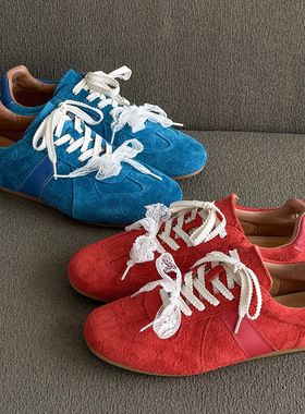 新款反绒德训鞋阿甘鞋软底百搭平底鞋 红色 蓝色
