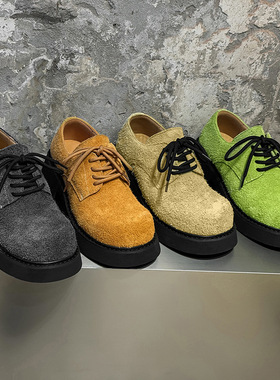 米奇德比男款棕色厚底工装鞋长毛苹果绿 柠檬黄 黄色 灰色