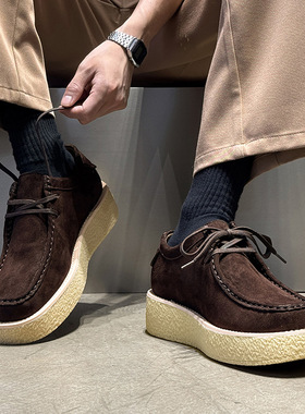 夏季皮鞋小众设计感复古方头休闲鞋厚底袋鼠鞋米色 绿色