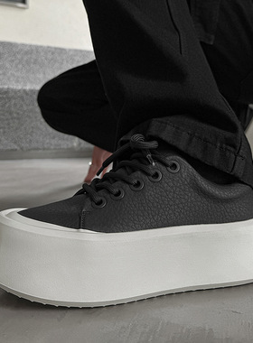 男鞋夏季休闲运动厚底板鞋小众设计感时尚百搭潮流黑色