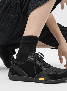 平底赤足鞋潮款夏季透气休闲通勤徒步登山运动情侣款黑色